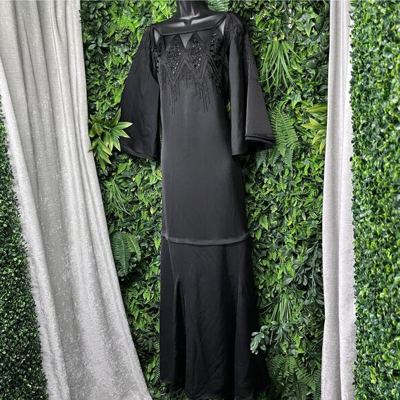 BCBGMAXAZRIA Dress Women Small Black Beaded Gown Boho Whimsigoth $428 NWT 1901 - Picture 9 of 12